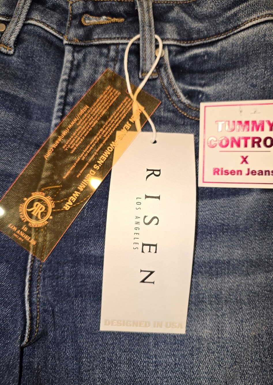Risen Tummy Control High Rise Baggy Wide Leg Jeans Dark Wash Size 0/24 NWT - Picture 4 of 15